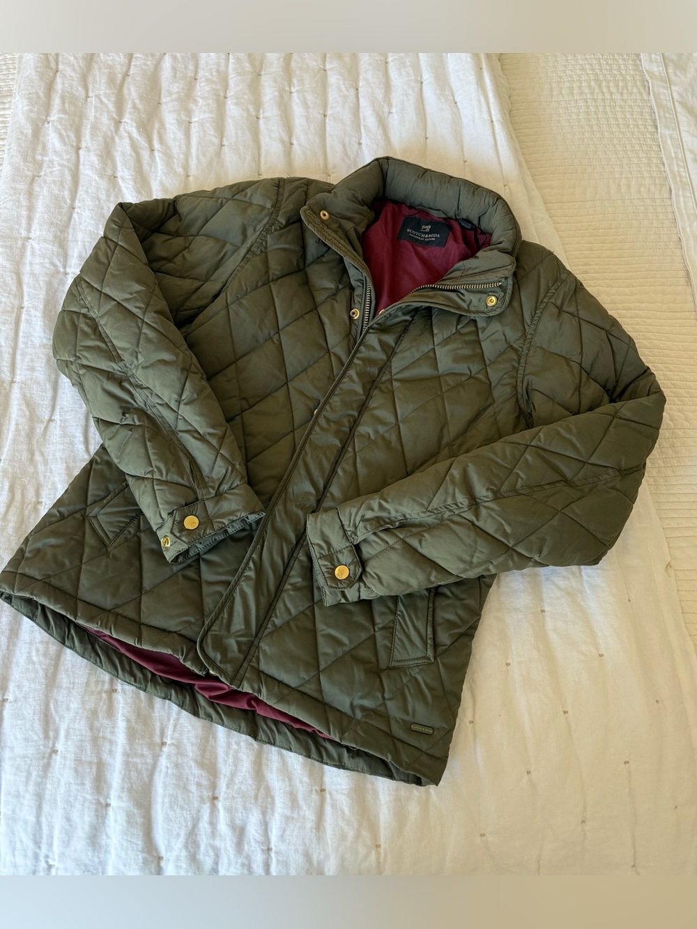 Woman's Scotch & Soda Green Quilted Puffer Jacket Gold Hardware Sz S